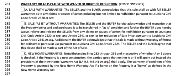 sec 19 of LA Residential agreement to buy or sell