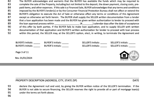 sec 9 of LA Residential agreement to buy or sell